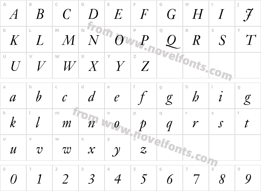 JansonMTStd-ItalicCharacter Map