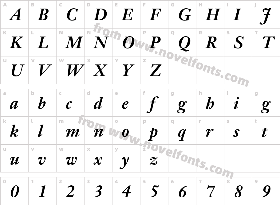 JansonText-BoldItalicCharacter Map