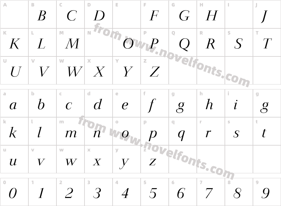 JardineLightItalicCharacter Map