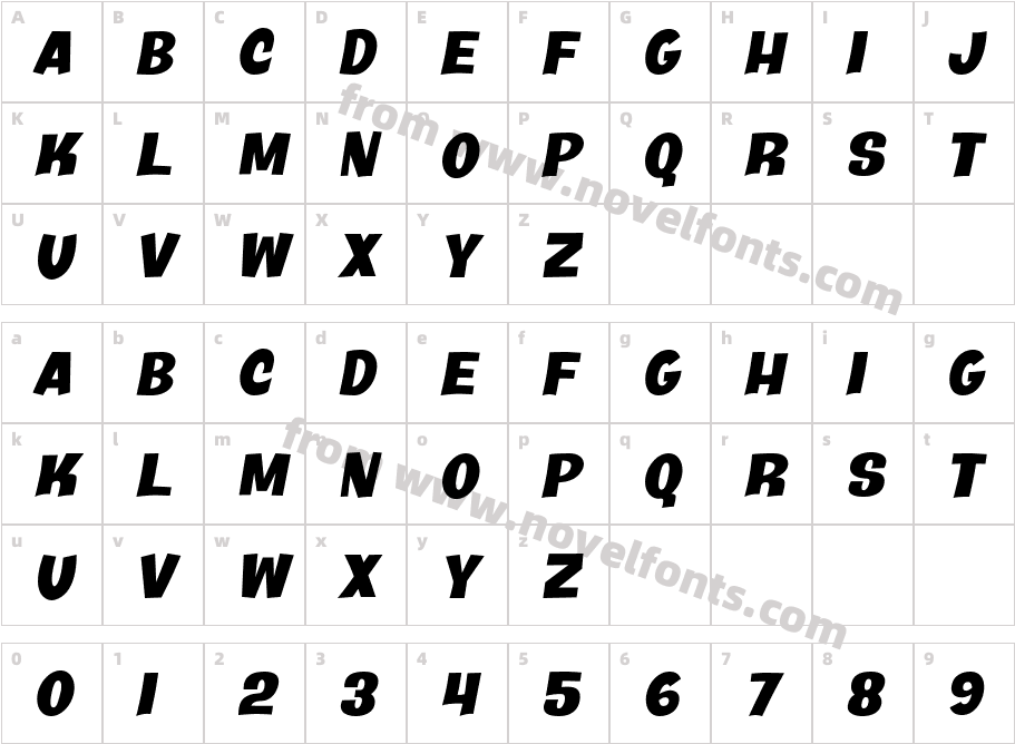 Java Kick BTN BoldObliqueCharacter Map