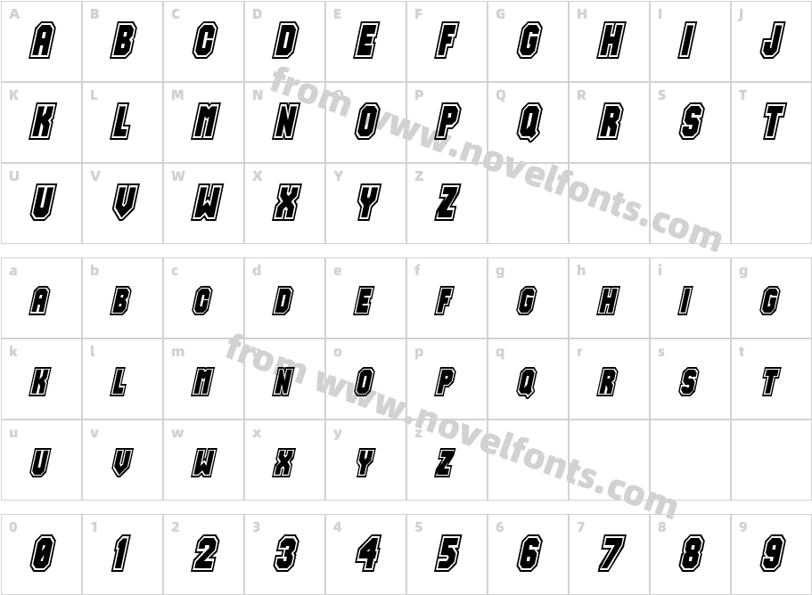 Jersey-Condensed ItalicCharacter Map