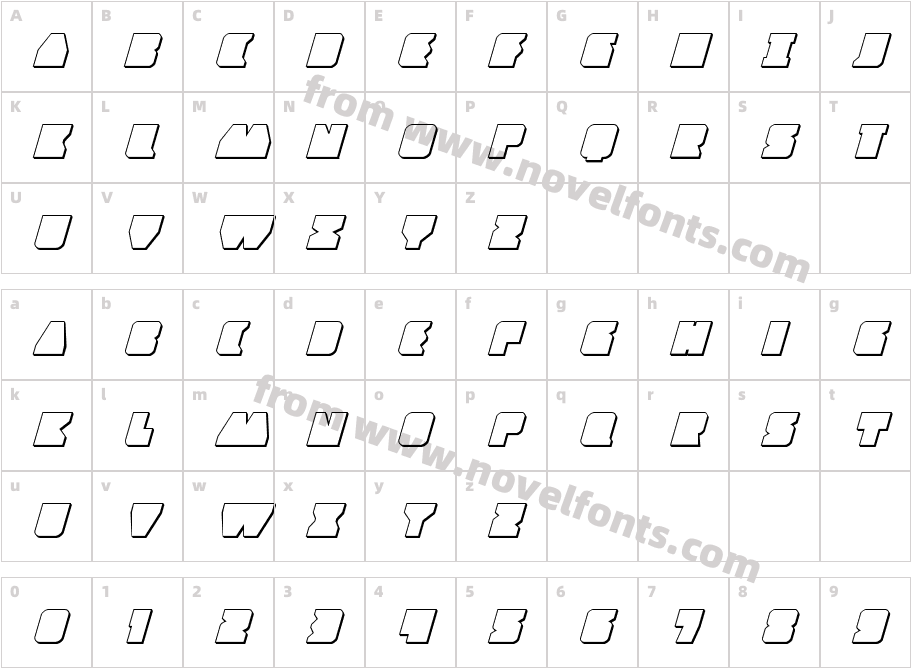 Contour of Duty 3D ItalicCharacter Map