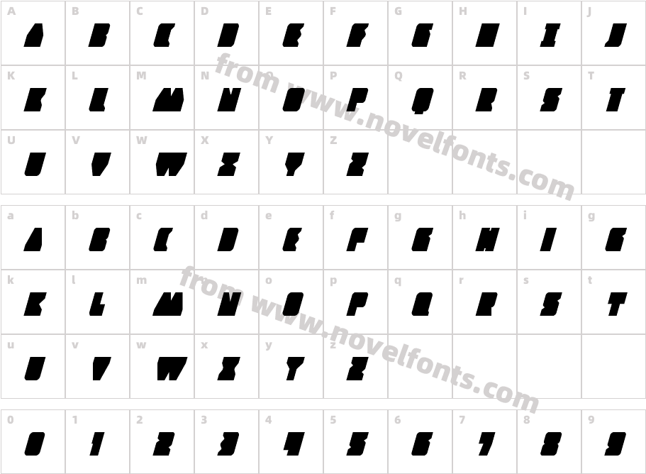 Contour of Duty Condensed ItalicCharacter Map