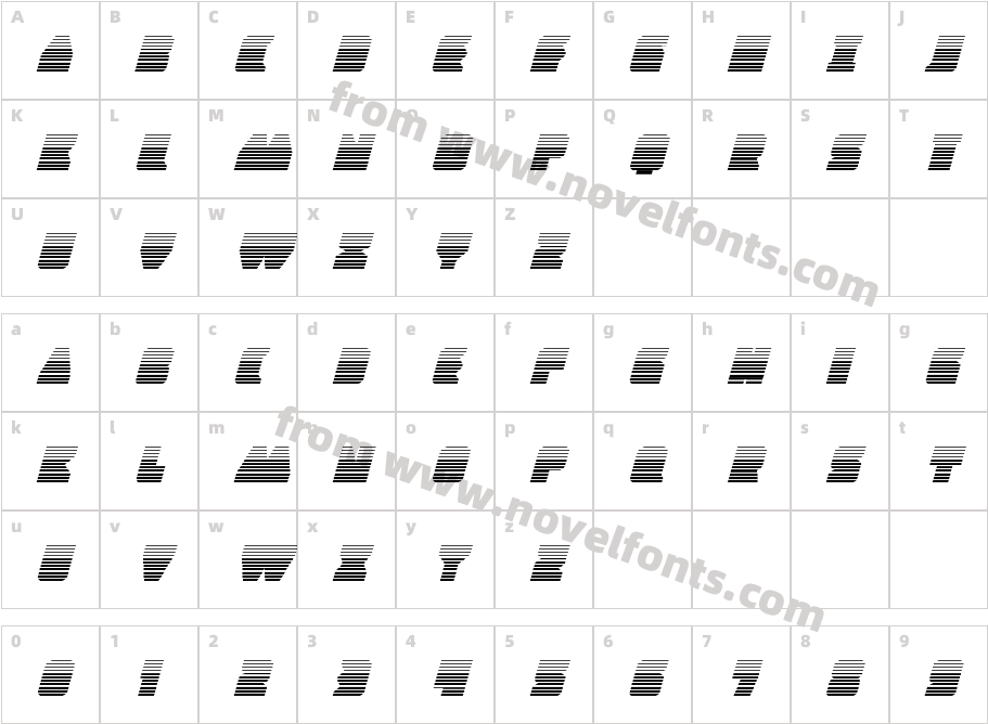 Contour of Duty Gradient ItalicCharacter Map