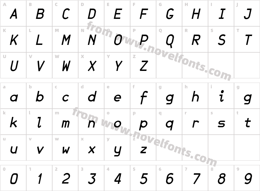 JetJaneMono BoldItalicCharacter Map