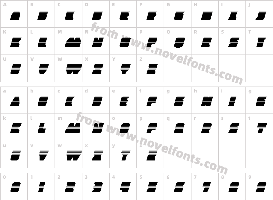 Contour of Duty Halftone ItalicCharacter Map