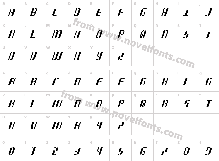 Jetway Condensed ItalicCharacter Map