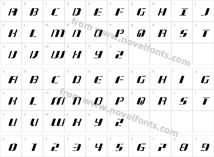 Jetway Expanded ItalicCharacter Map