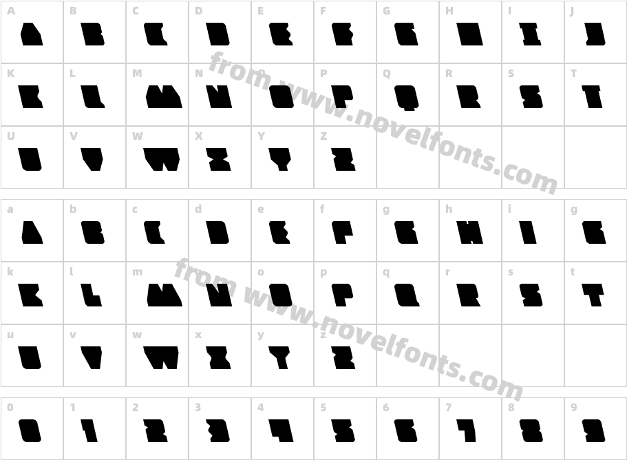 Contour of Duty LeftalicCharacter Map