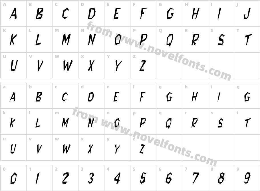 Jitter-Condensed ItalicCharacter Map