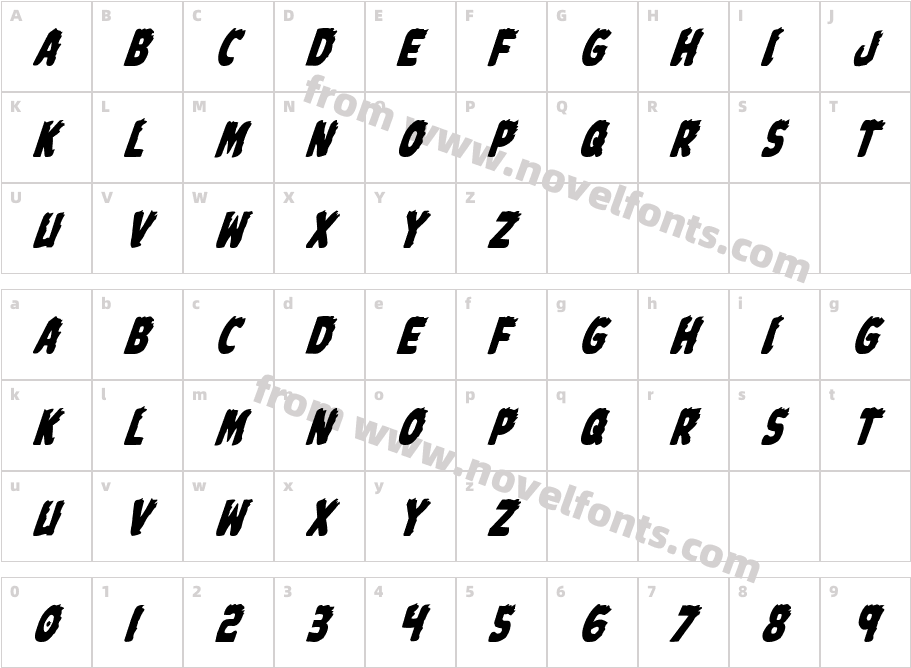 Johnny Torch Condensed ItalicCharacter Map