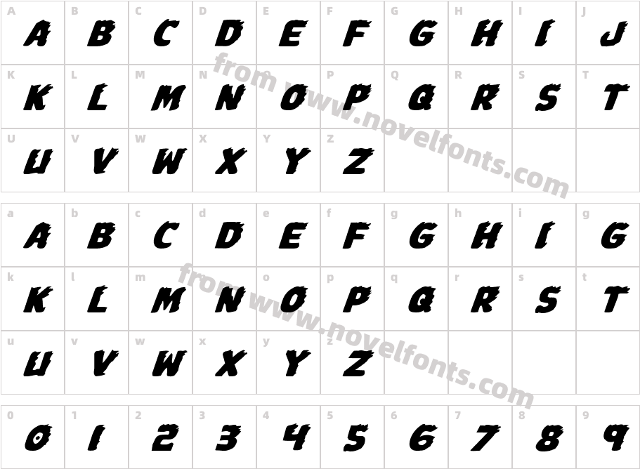 Johnny Torch Expanded ItalicCharacter Map