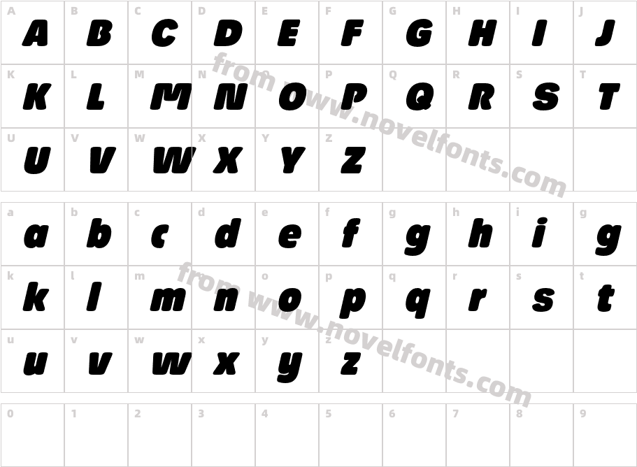 Josefa Rounded Reduced Black ItalicCharacter Map