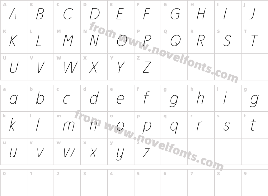 Josefa Rounded Reduced Thin ItalicCharacter Map