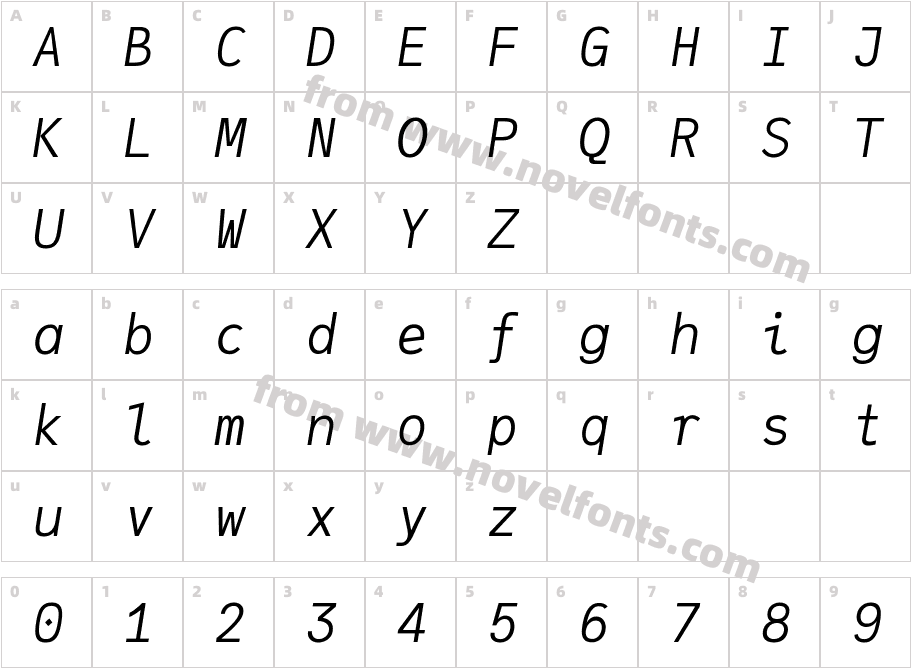 JuliaMono LightItalicCharacter Map