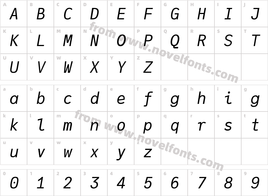 JuliaMono RegularItalicCharacter Map