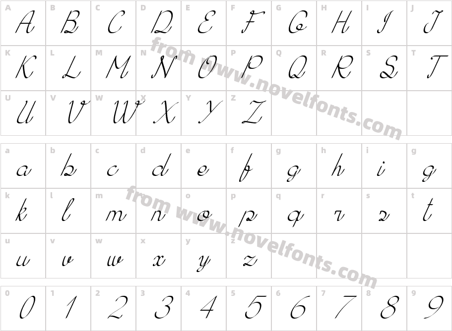 KHErzaScriptItalicCharacter Map