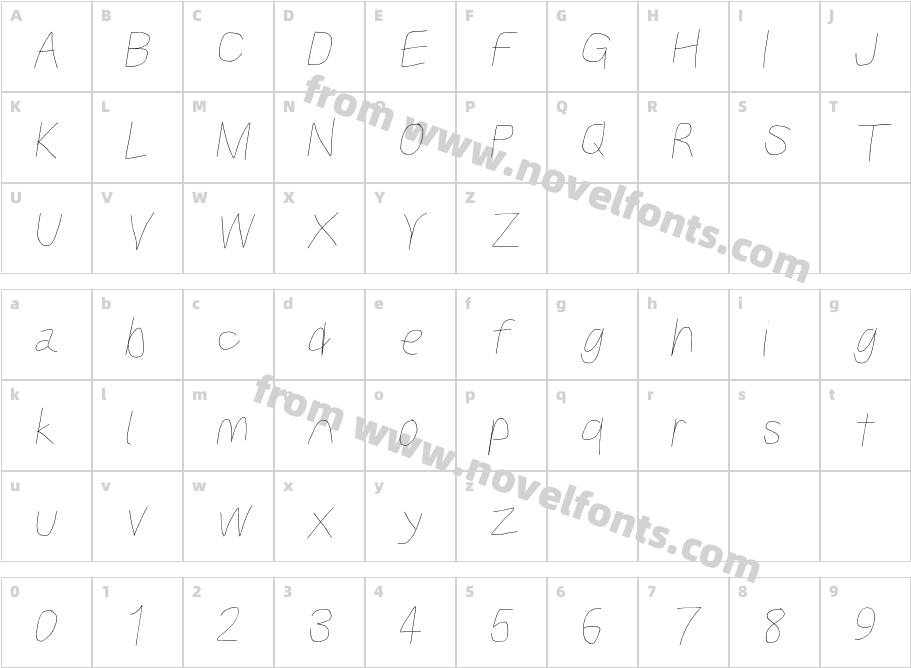 Kabina Light ObliqueCharacter Map