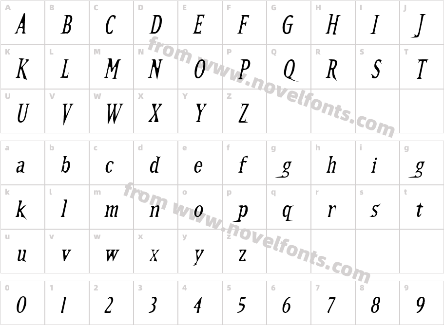 Kallamar  ItalicCharacter Map