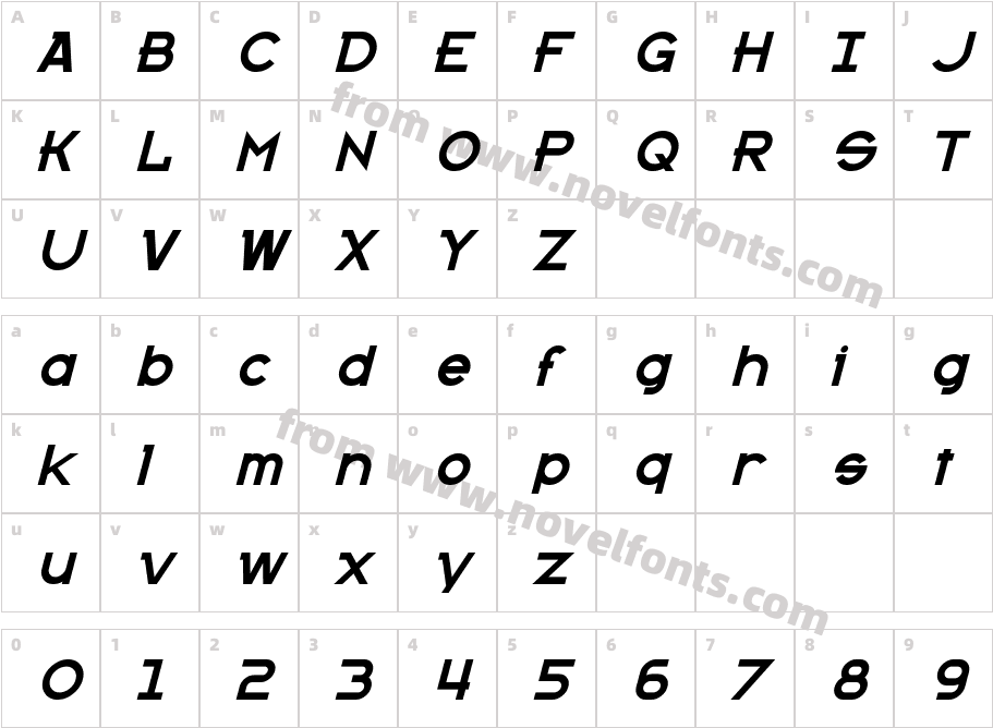 Kanno ItalicCharacter Map