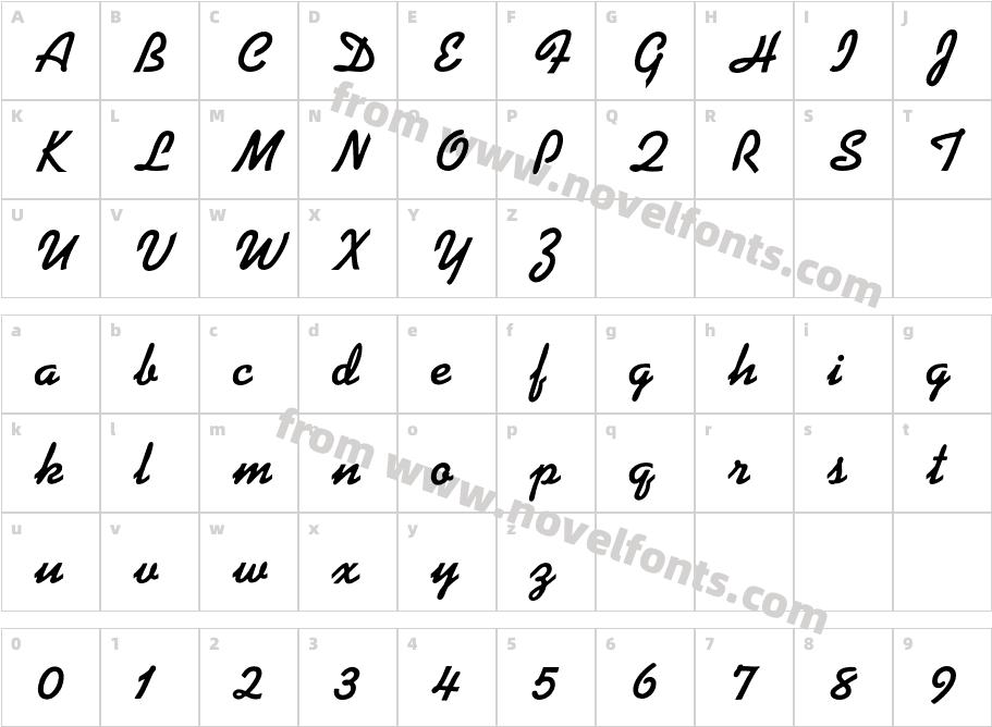 KaufmannScriptBoldCharacter Map