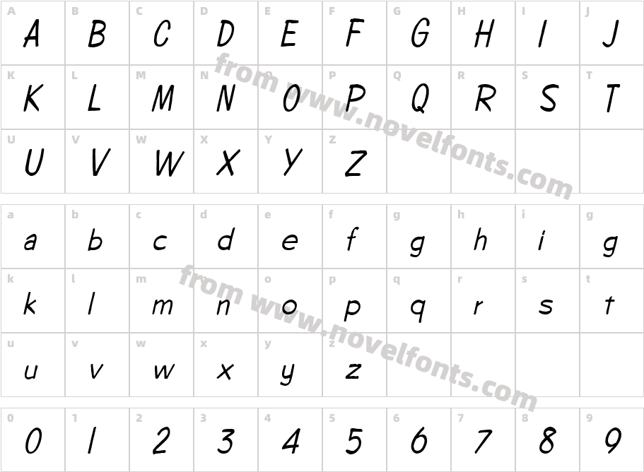 Copybook-Condensed ItalicCharacter Map