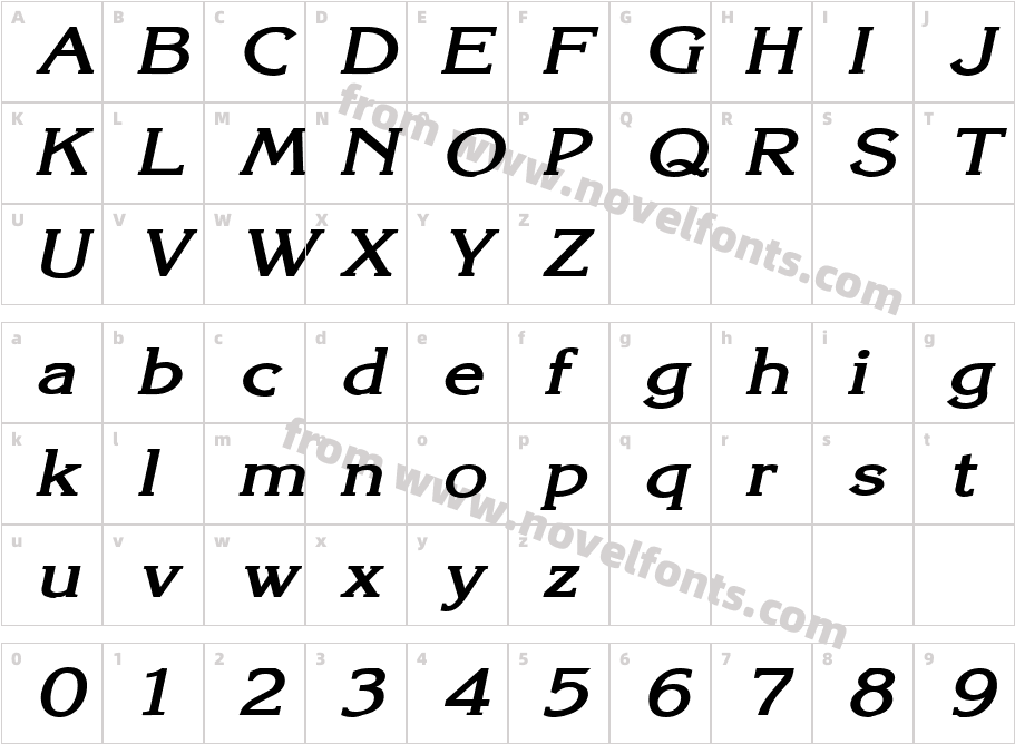 Keira Wide Bold ItalicCharacter Map