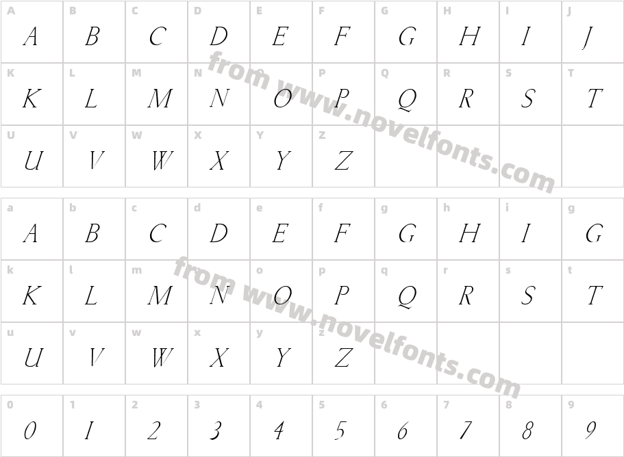 Kellnear-ItalicCharacter Map