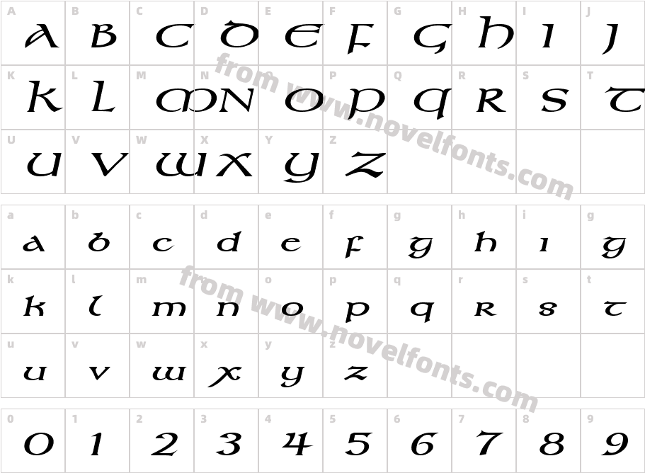 Kelt Extended BoldItalicCharacter Map