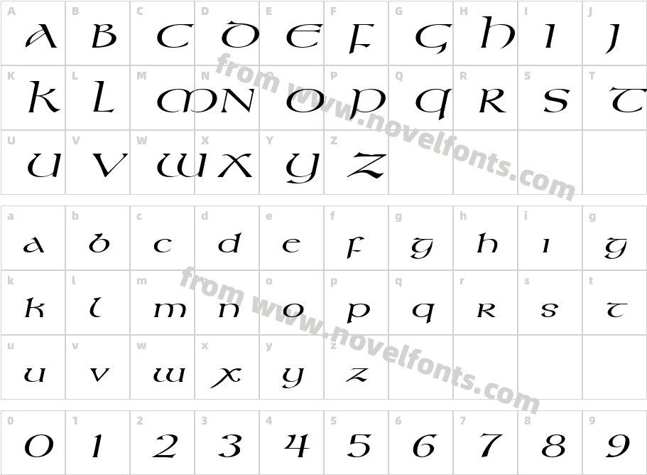 Kelt Extended ItalicCharacter Map