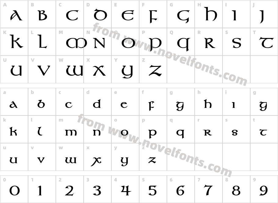 Kelt Wide BoldCharacter Map