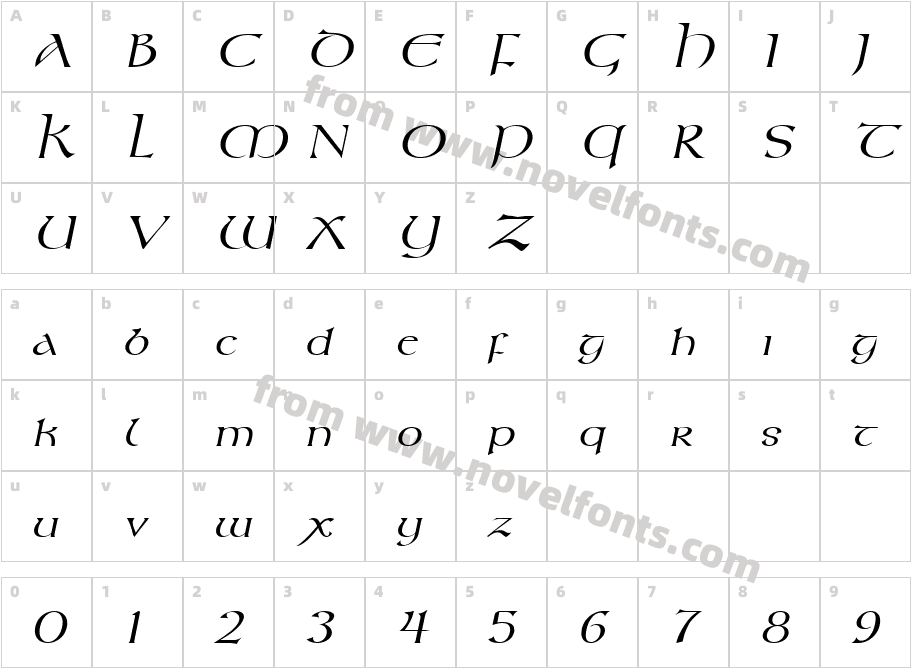 Kelt Wide ItalicCharacter Map