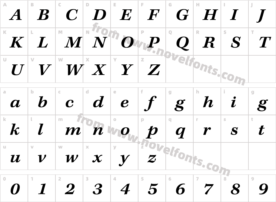 KeplerStd-SemiboldExtItCaptCharacter Map