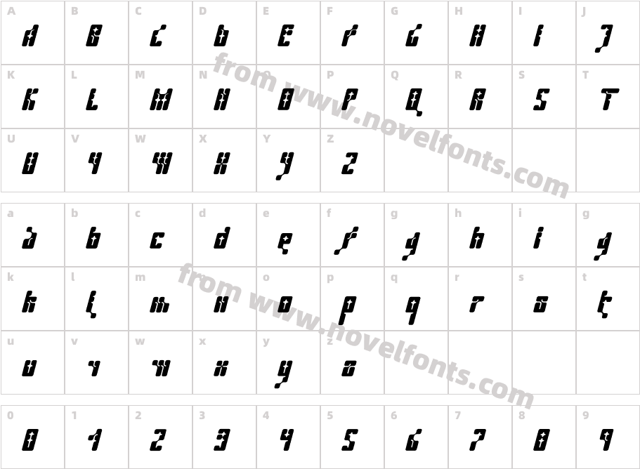 Kernfusion-GlamItalicCharacter Map