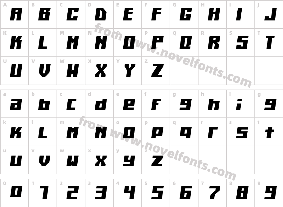 Kiloton Condensed ItalicCharacter Map