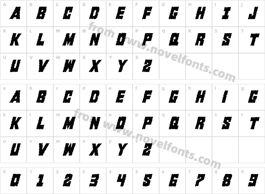 King Commando Condensed ItalicCharacter Map