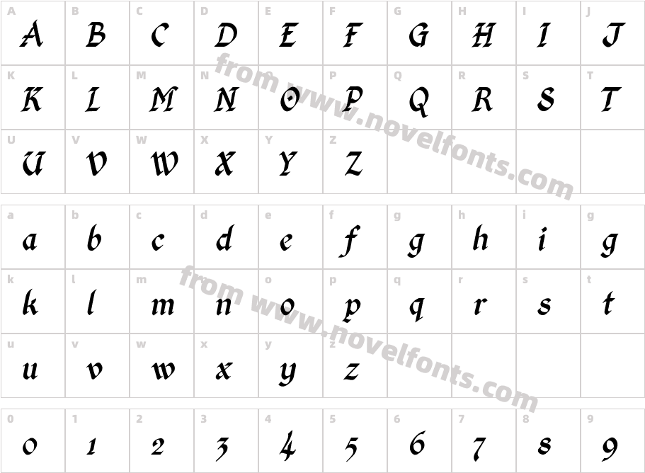 Kingthings Calligraphica ItalicCharacter Map