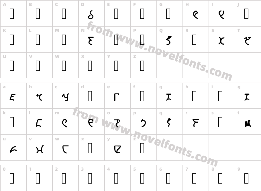 Klingon Hand RegularCharacter Map