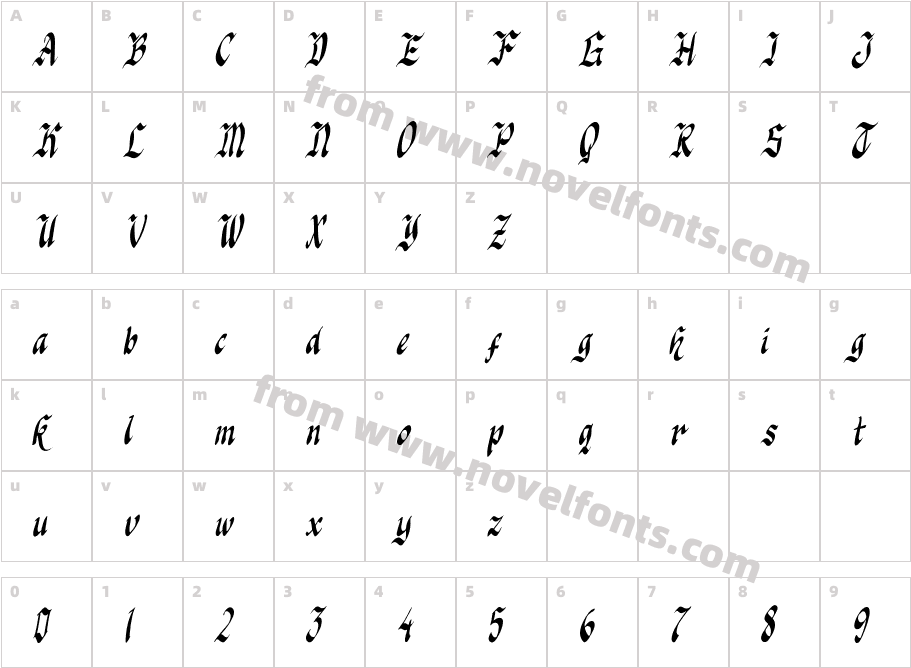 Knight Jacker ItalicCharacter Map