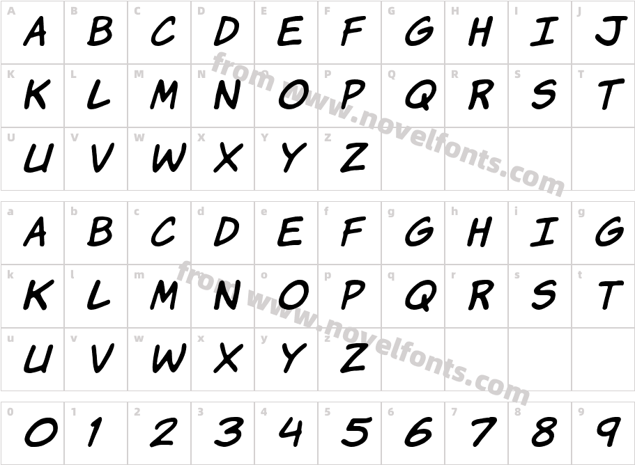 Komika Hand ItalicCharacter Map