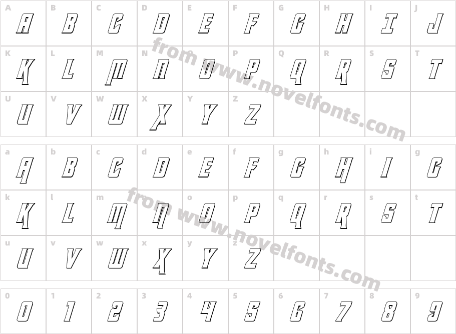 Kondor 3D ItalicCharacter Map