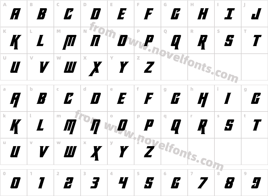 Kondor Expanded ItalicCharacter Map