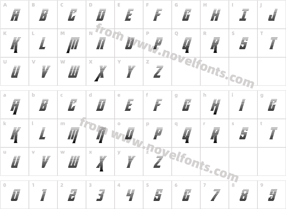 Kondor Gradient ItalicCharacter Map