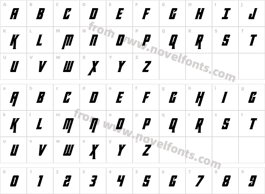 Kondor ItalicCharacter Map