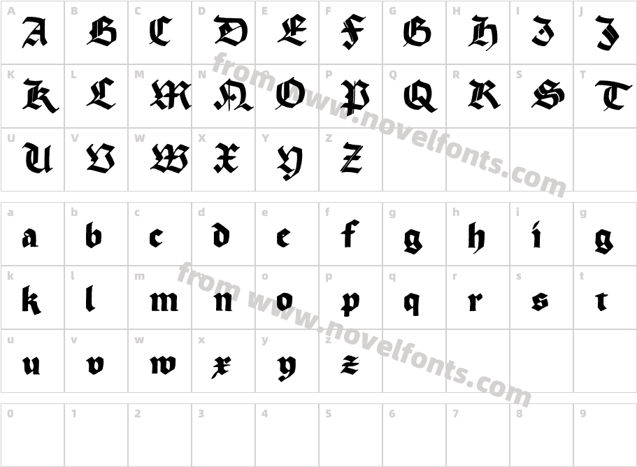 Korger GothicCharacter Map