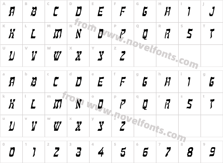 Kosher ItalicCharacter Map