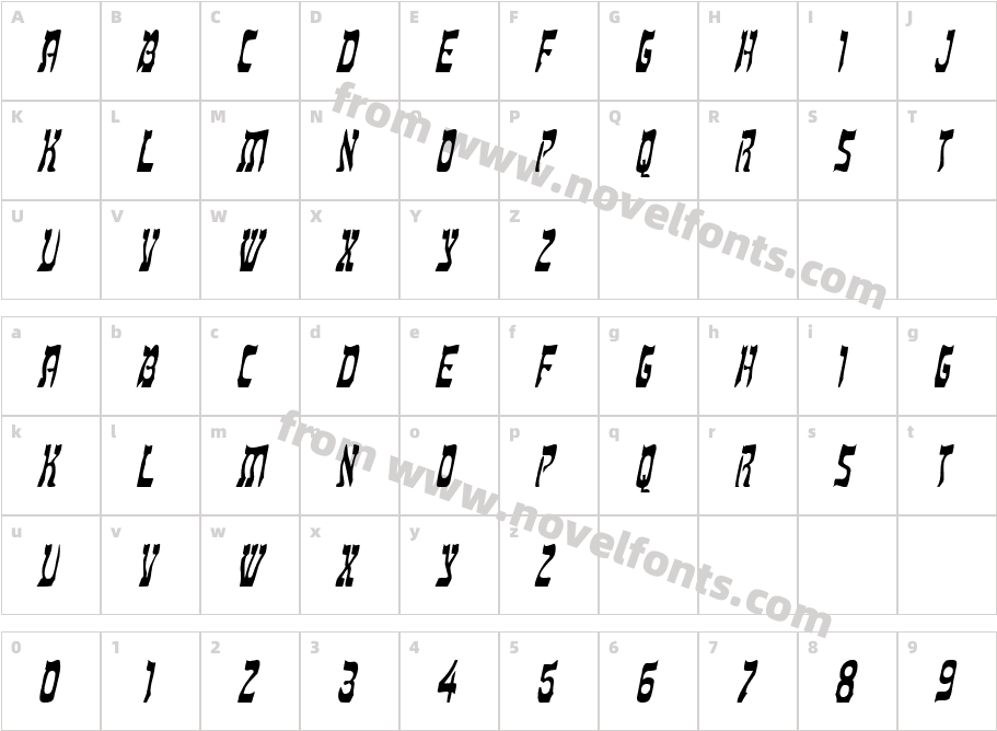 Kosher Thin ItalicCharacter Map