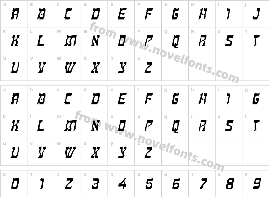 Kosher Wide ItalicCharacter Map