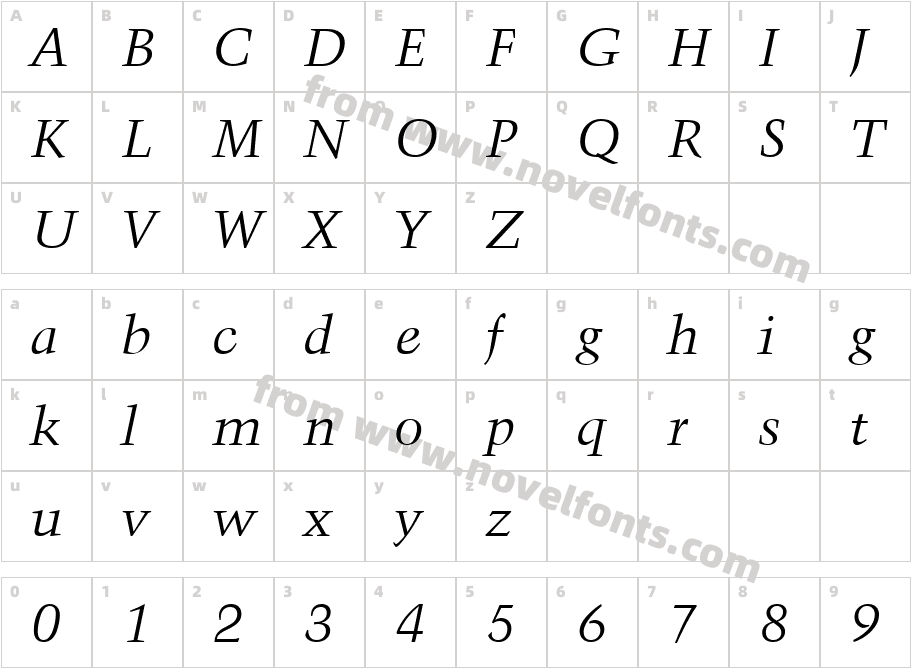 Kuenstler 480 Italic BTCharacter Map