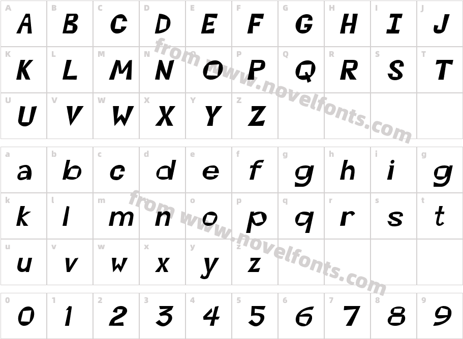 Kwirky Bold ItalicCharacter Map